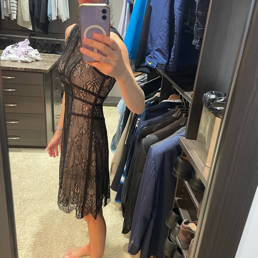 ABS Beige and Black Lace Dress